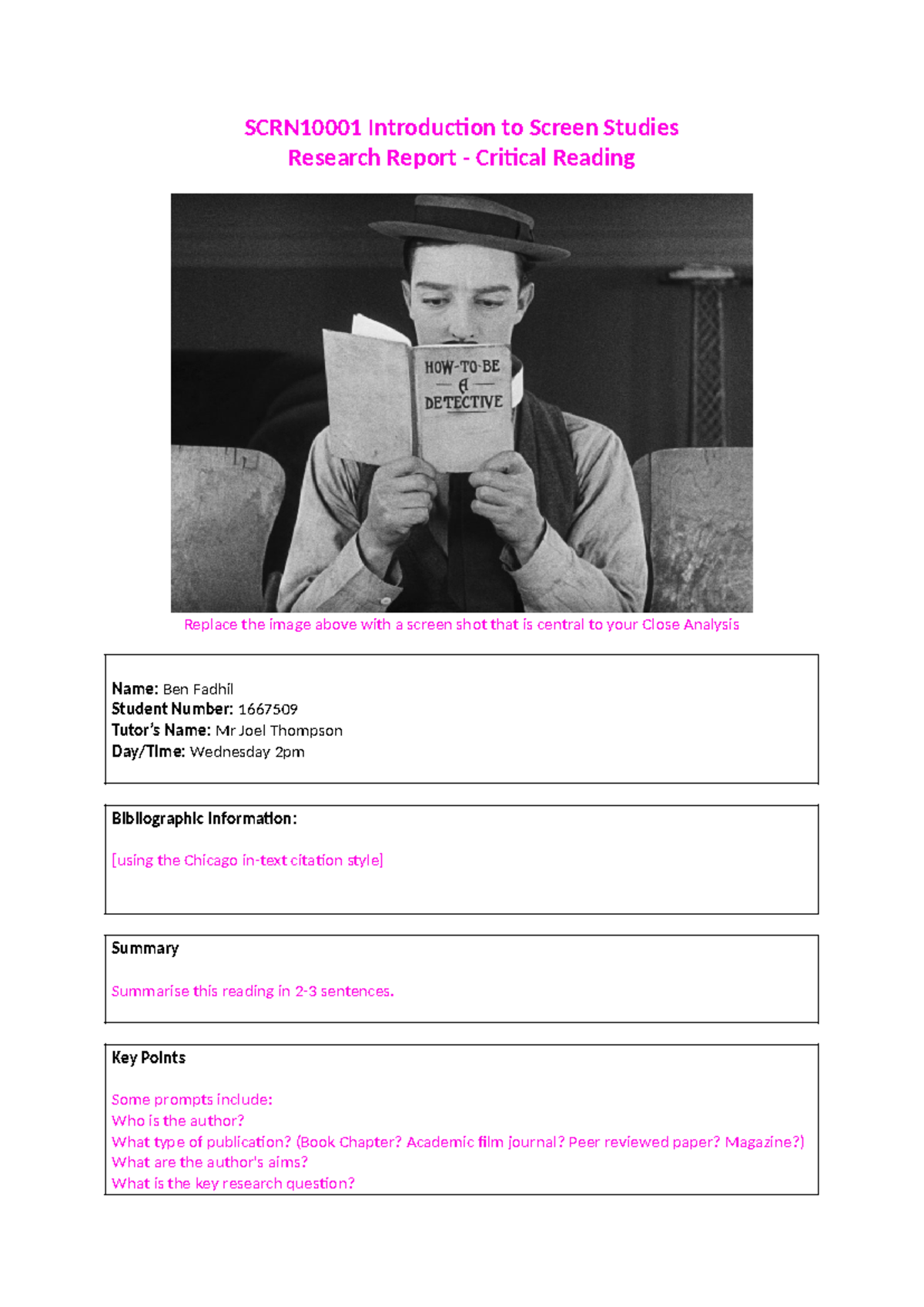 Critical Reading Report: Introduction to Screen Studies (SCRN10001 ...