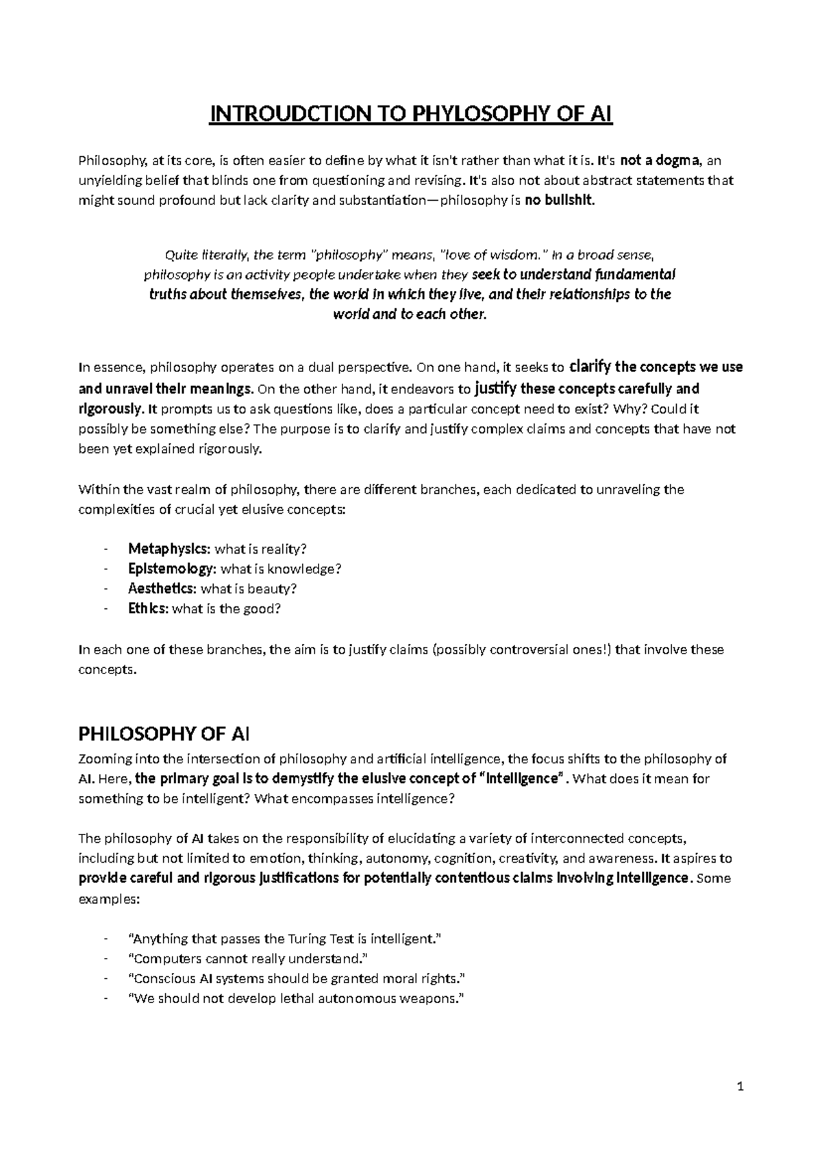 PHIL 101: Complete Notes on Philosophy of AI and Its Implications ...