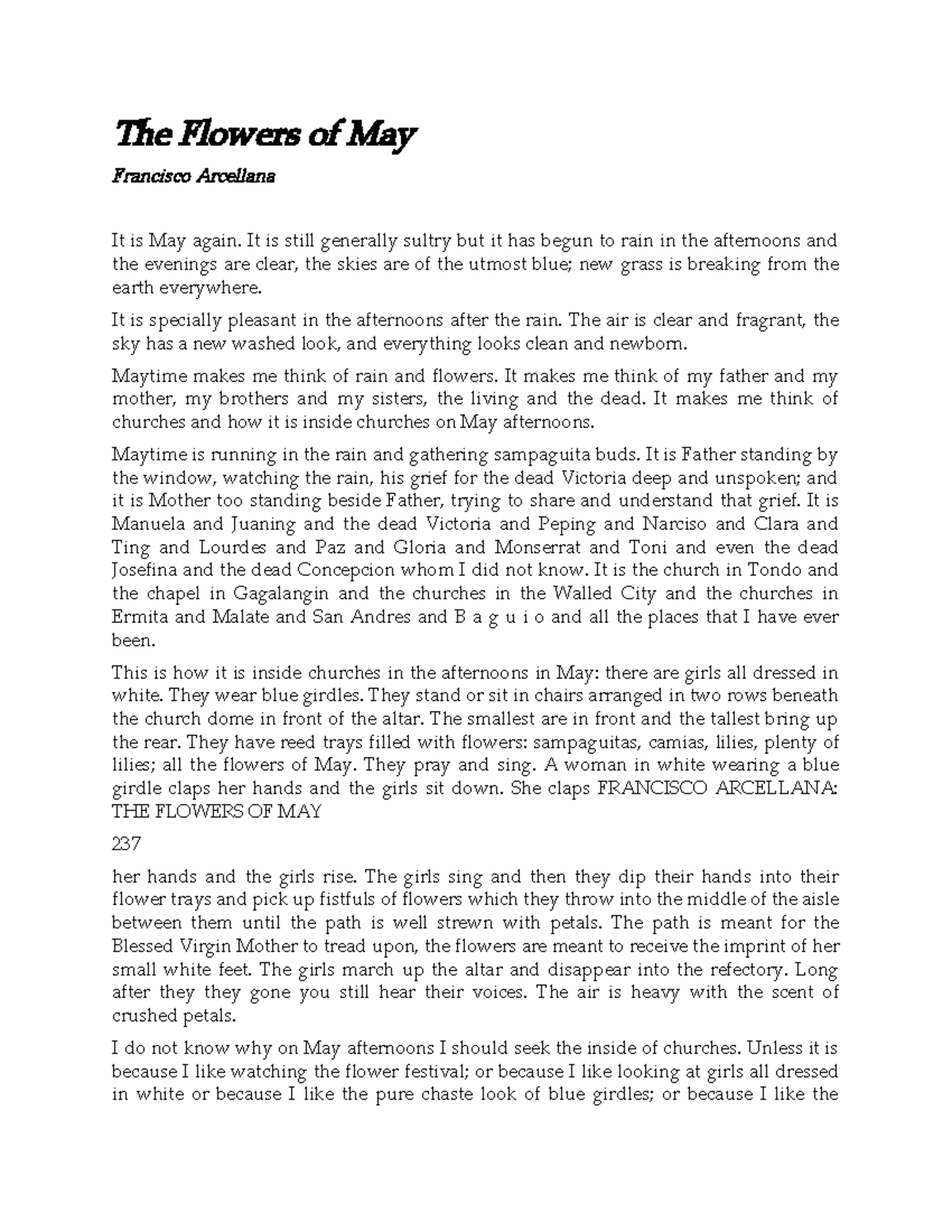 Final Exam Notes: The Flowers of May by Francisco Arcellana - Studocu