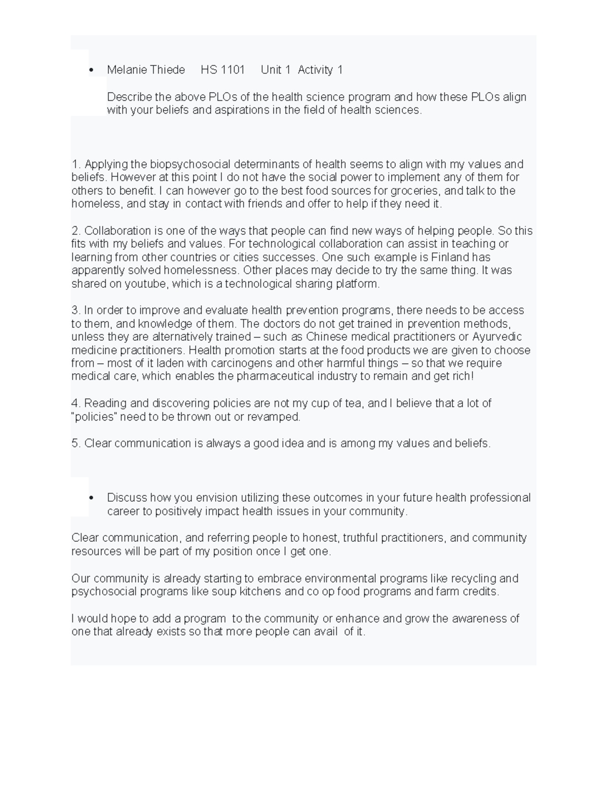 HS 1101 Unit 1 Activity 1 - Melanie Thiede HS 1101 Unit 1 Activity 1 ...