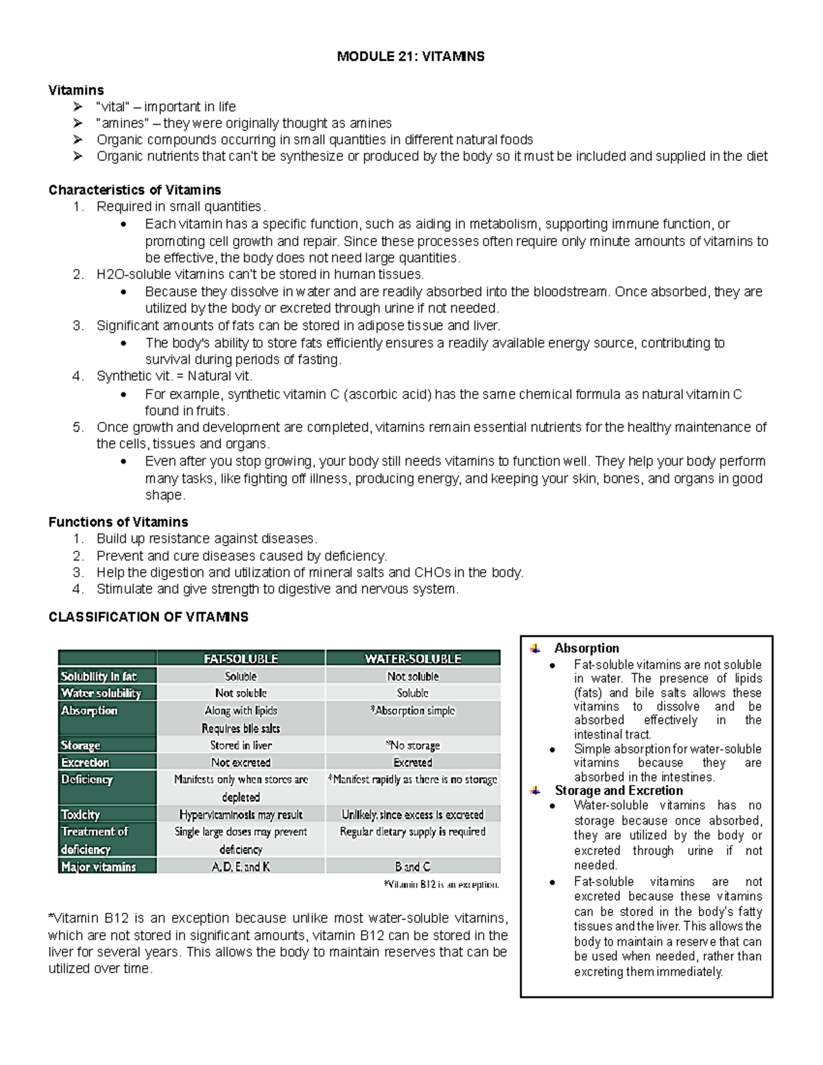 BIO024 Final Exam Study Guide - Vitamins Overview and Functions - Studocu