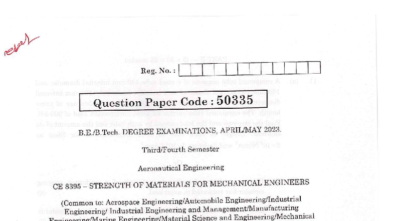 Stucor QP CE 8395 Strength of Materials Exam 2023 - Studocu