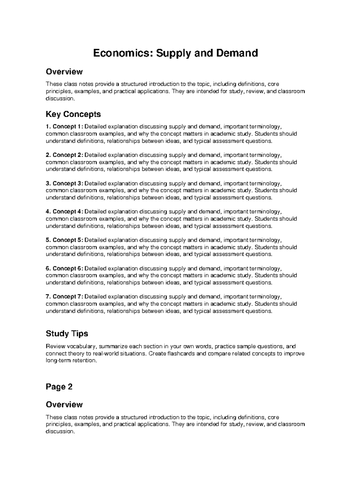 Economics 101: Supply and Demand Class Notes Overview - Studocu