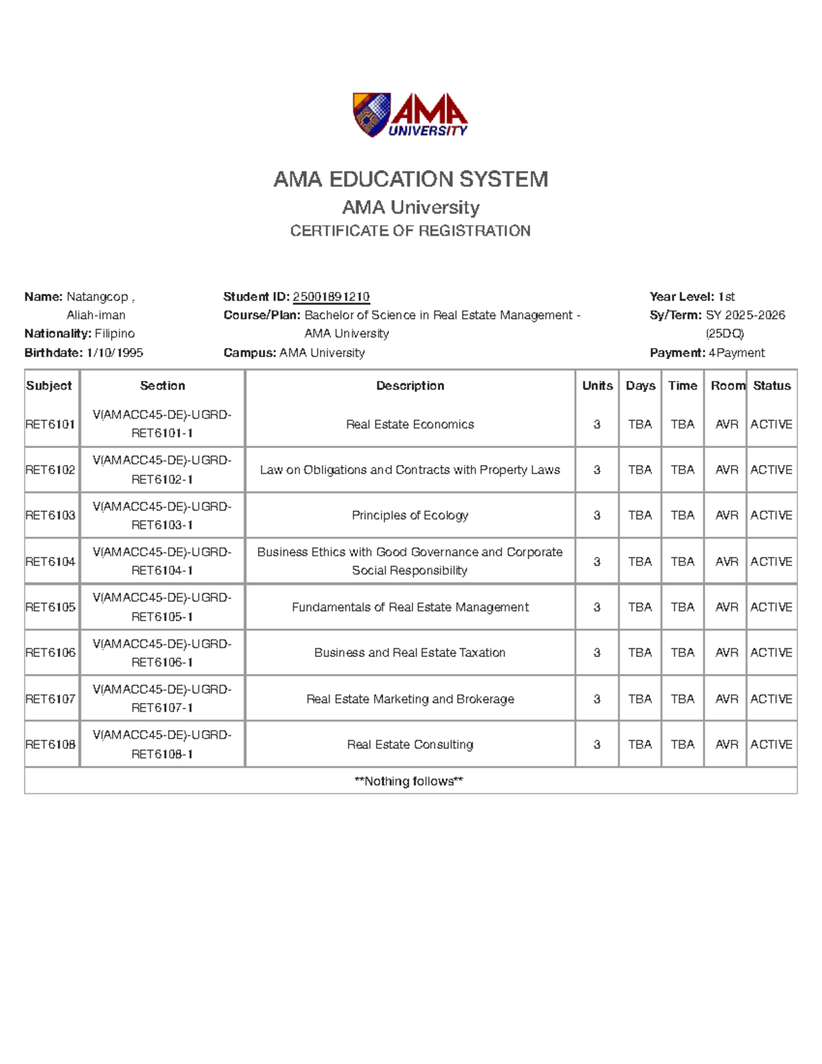 AMA University RET6101 Student Assessment Lecture Notes - Studocu