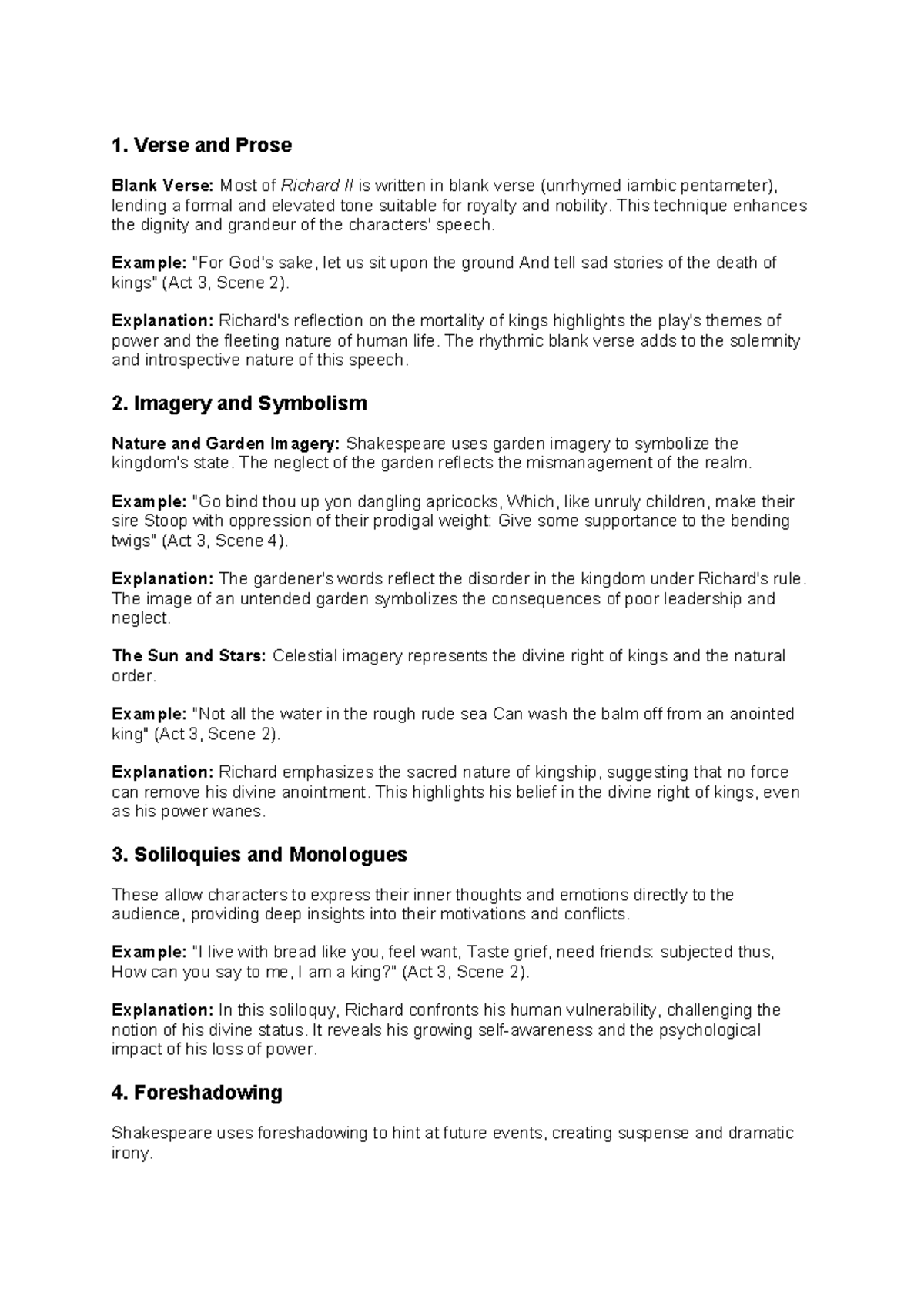Dramatic Techniques - 1. Verse and Prose Blank Verse: Most of Richard ...