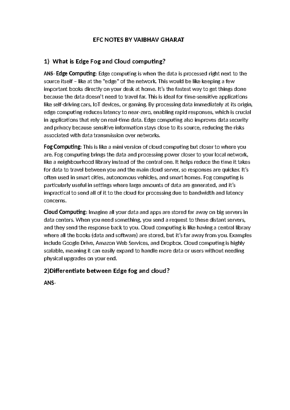 EFC Final Exam Notes on Edge Fog and Cloud Computing Basics - Studocu