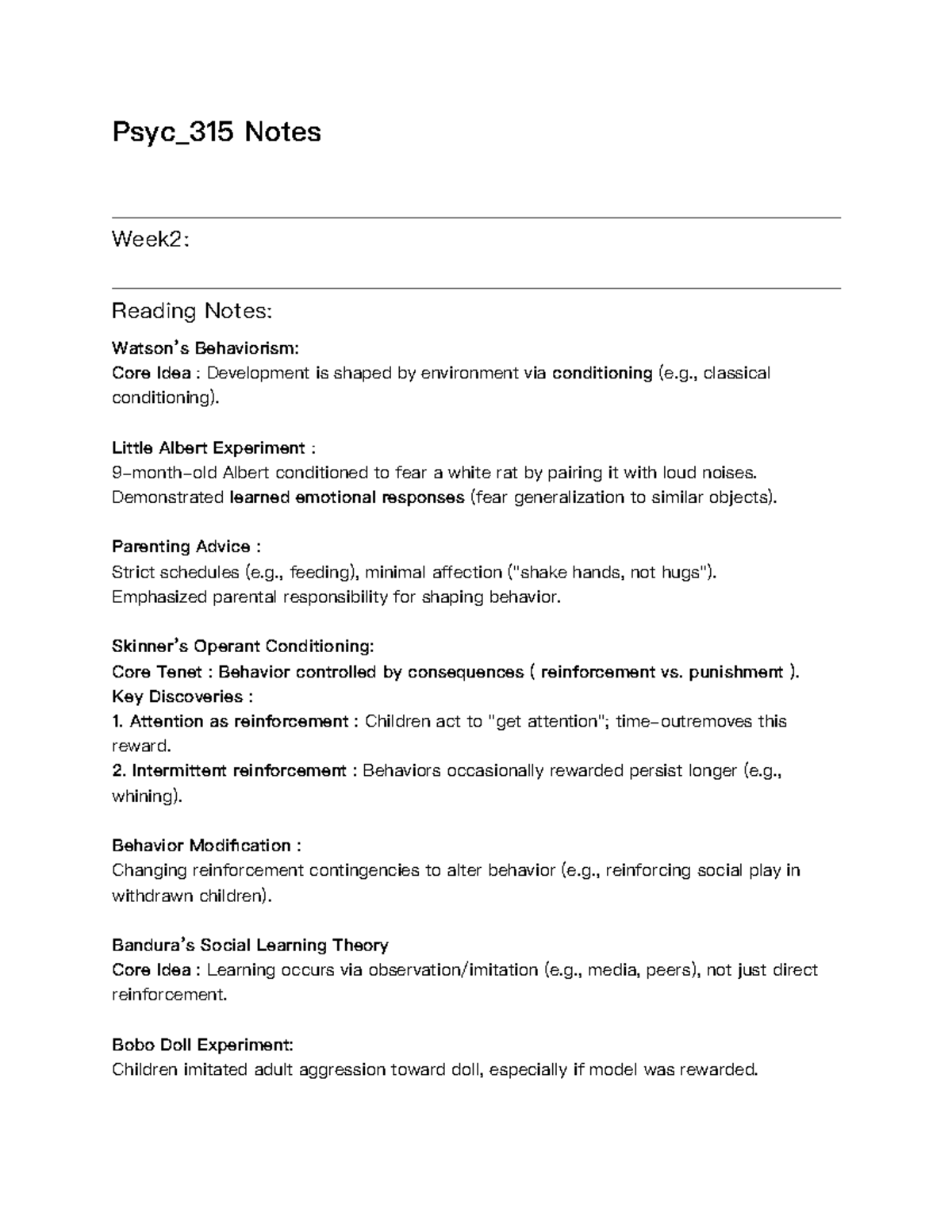 Psyc_315 - Midterm 1 Comprehensive Study Notes on Developmental ...