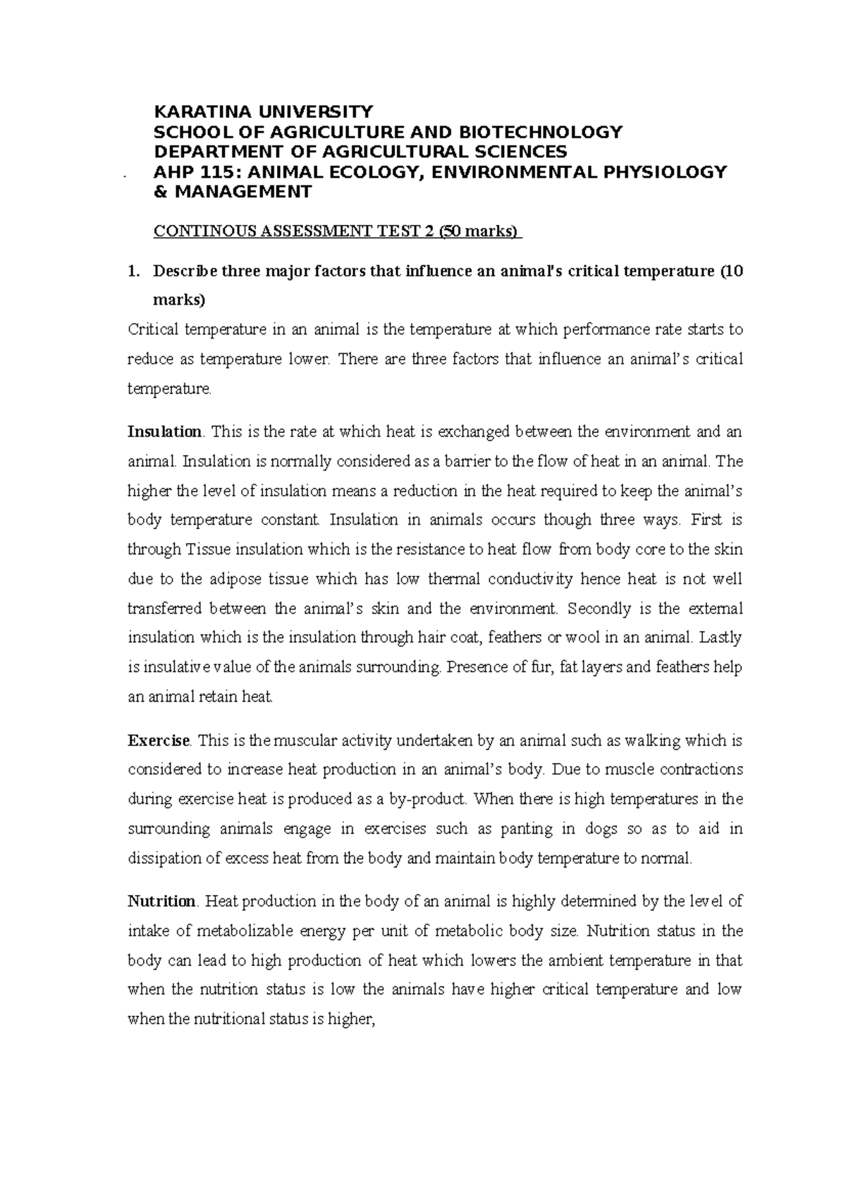 AHP CAT II - notes - KARATINA UNIVERSITY SCHOOL OF AGRICULTURE AND ...