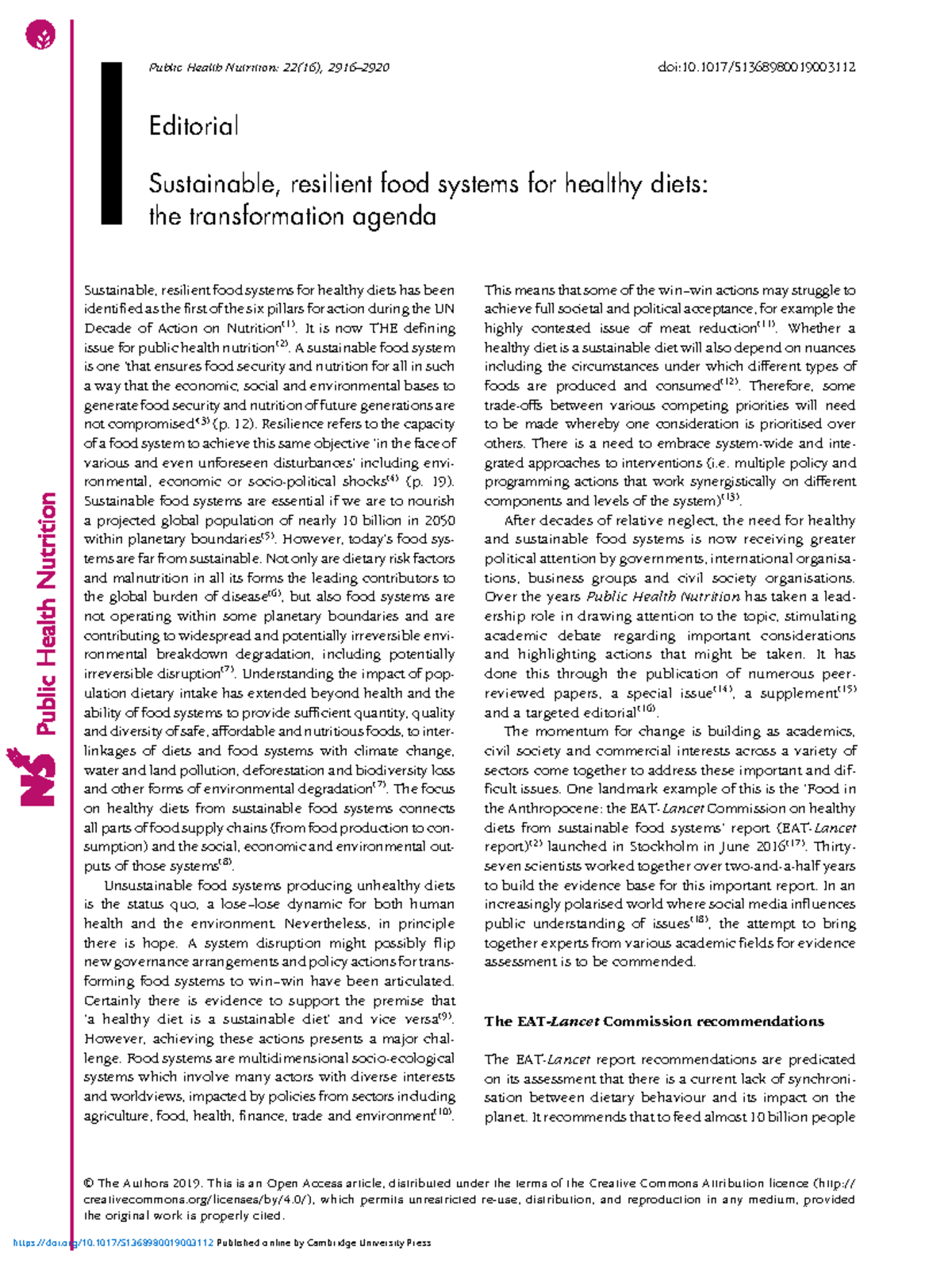 Sustainable Resilient Food Systems for Healthy Diets: Transformation ...