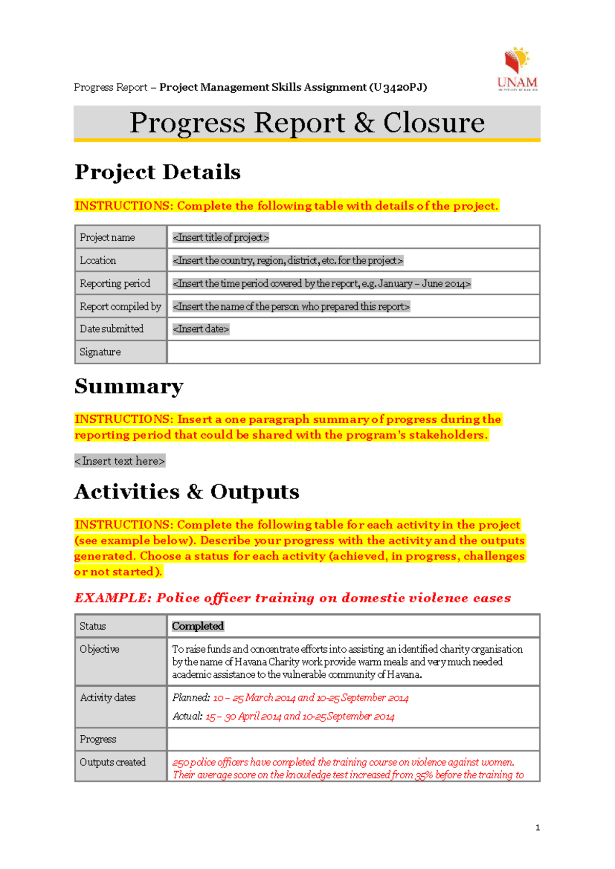 Progress Report on Project Management Skills Assignment (U3420PJ) - Studocu