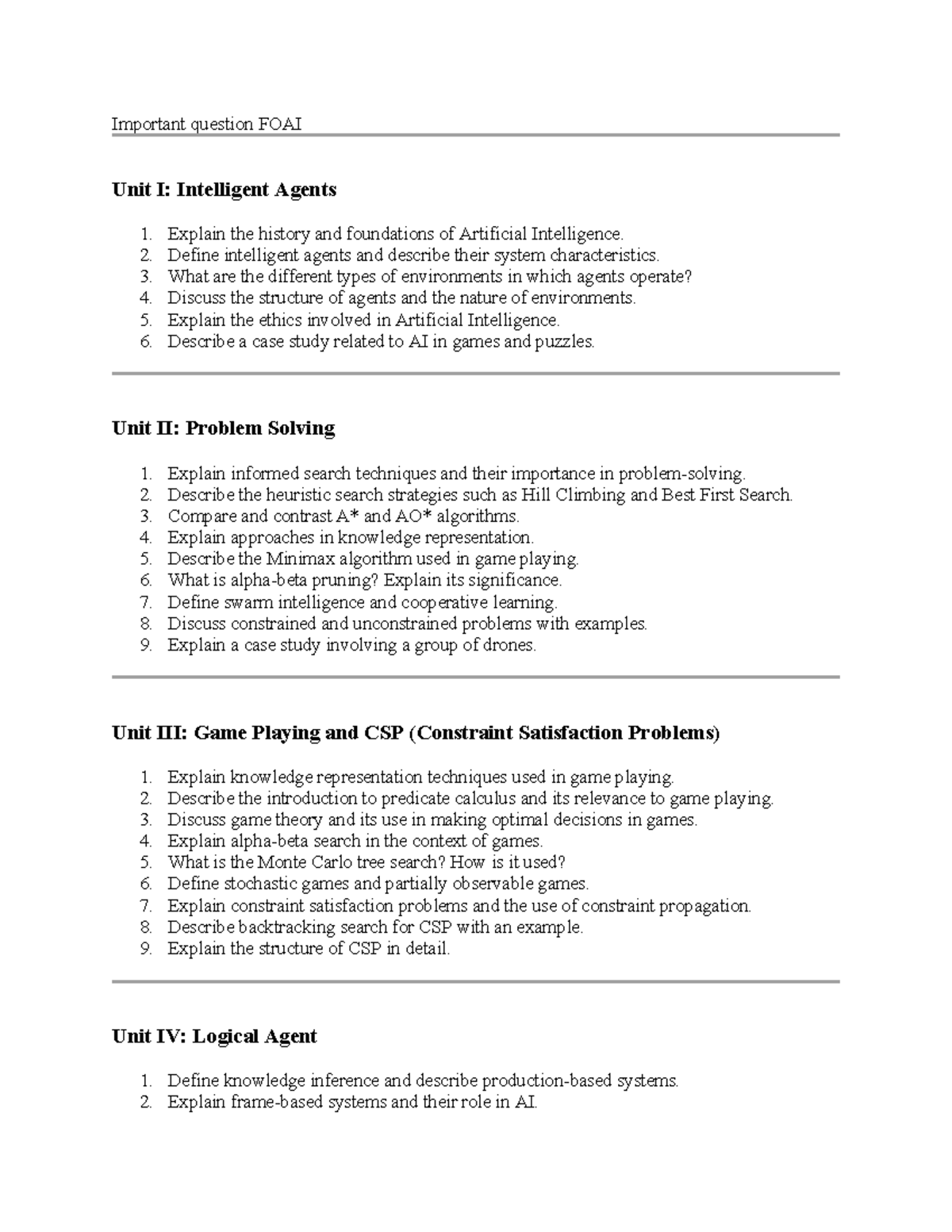 Important Questions for FOAI: Intelligent Agents & Problem Solving ...
