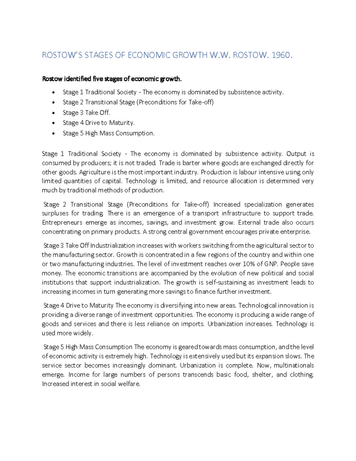 Rostow's Stages of Economic Growth: A Detailed Analysis and Overview ...