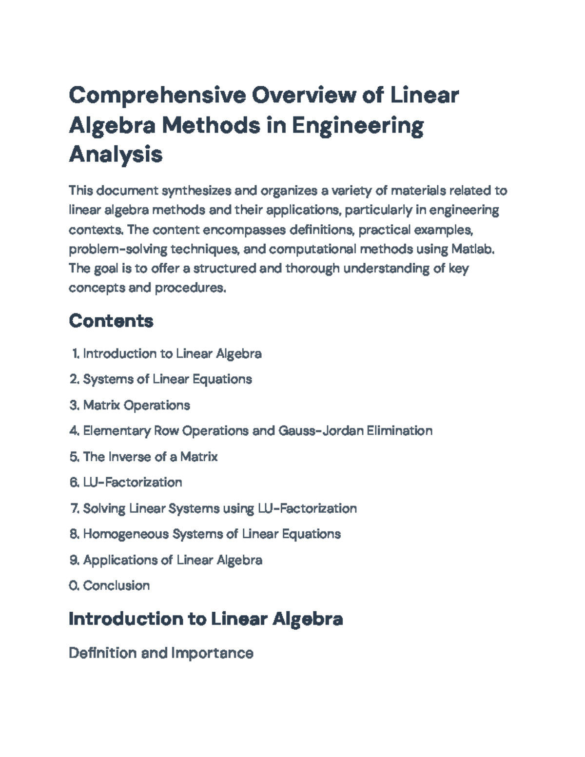 ENG 203 Final Exam: Linear Algebra Methods & Applications Overview ...