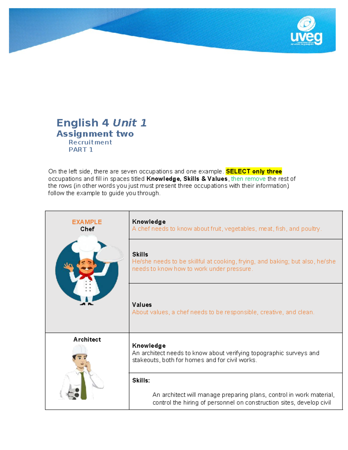 English 4 Unit 1 Assignment 2: Recruitment of 3 Occupations - Studocu