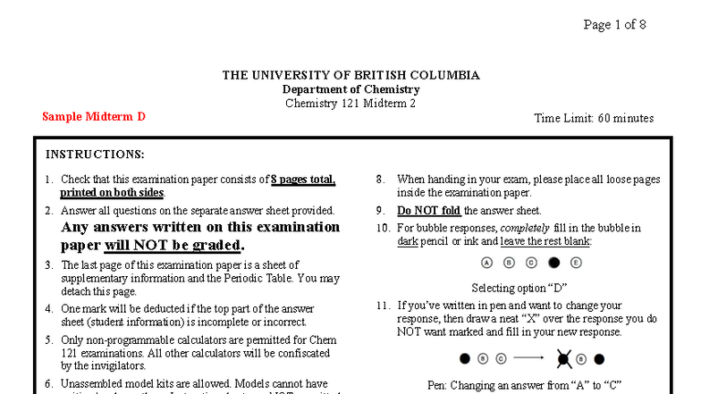 Sample CHEM 121 Midterm 2 Exam Instructions and Guidelines - Studocu