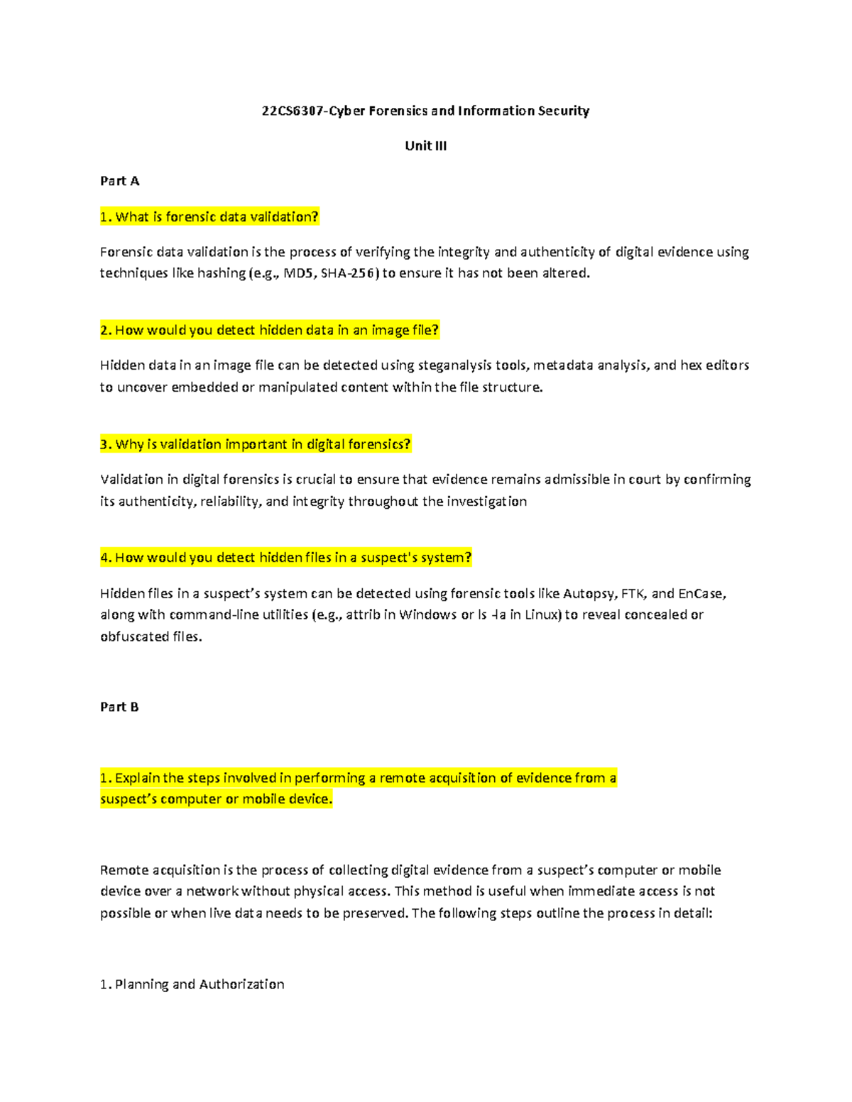 Forensics and Information Security Unit 3 Imp Q&A on Digital Evidence ...