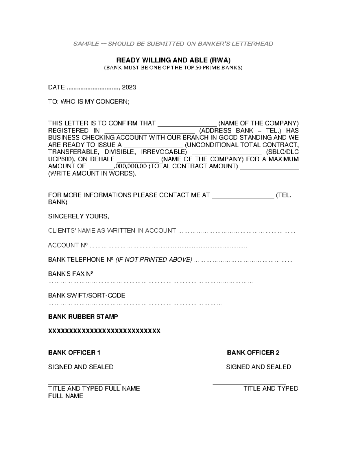 RWA Letter Template for Business Verification - Sample Document - Studocu