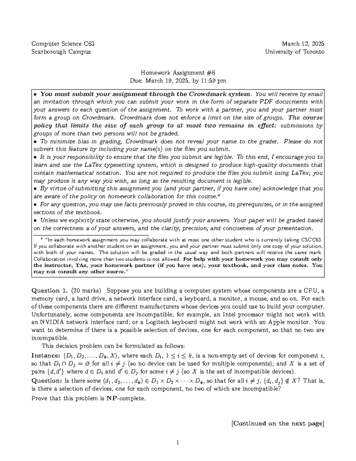 Assignment 6 for CSCC63: Computer system component compatibility - Studocu