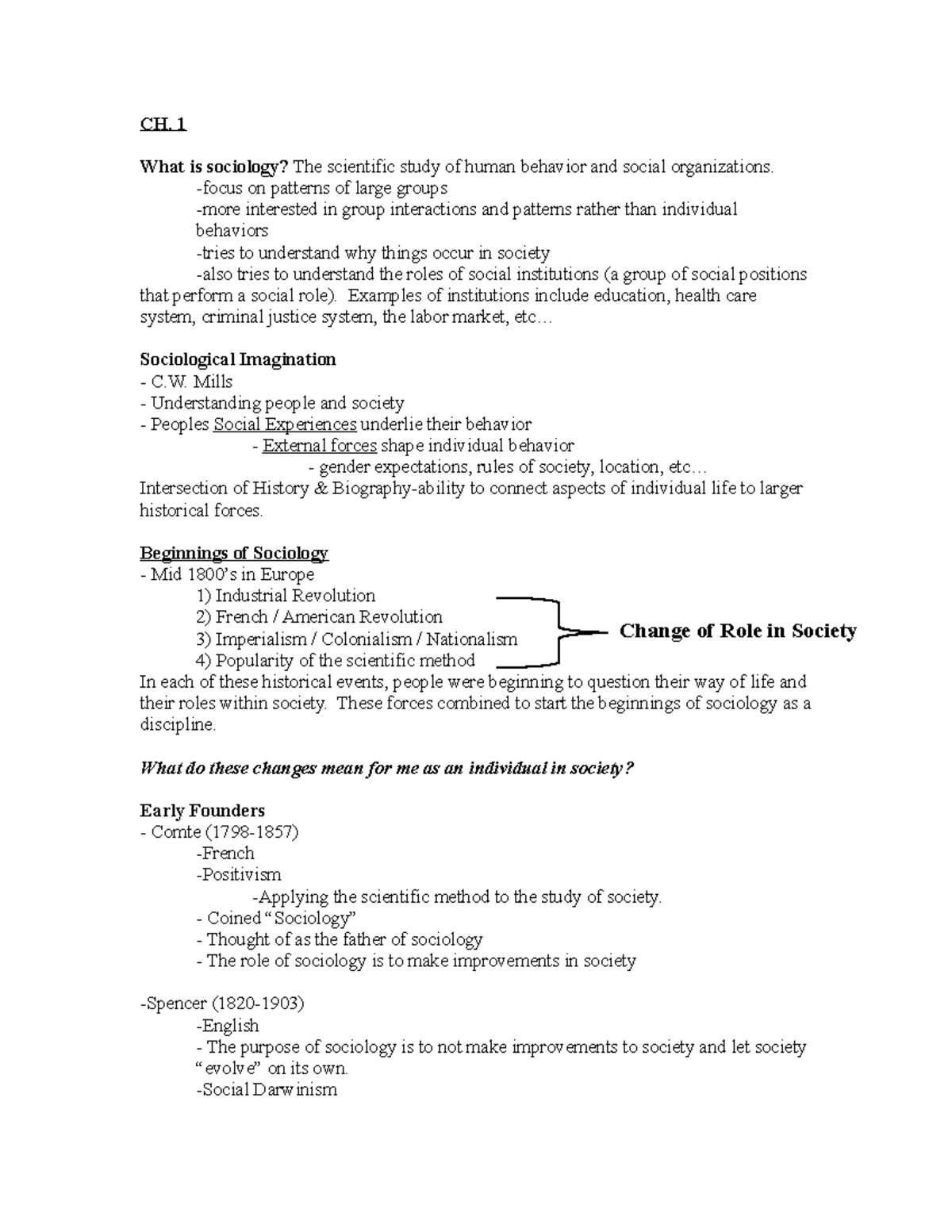 SOCI 101: Chapter 1 Theory Notes on the History of Sociology - Studocu