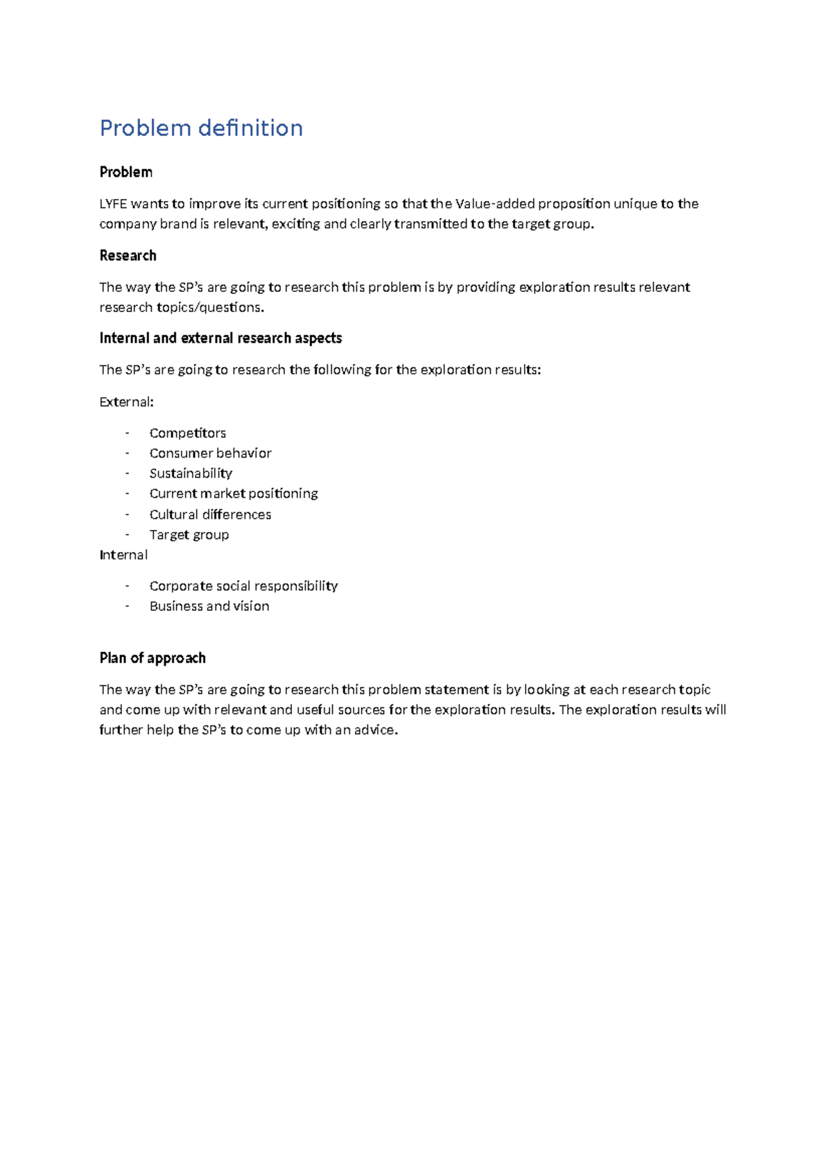 Problem Definition 2 - Homework on LYFE Brand Positioning Strategy ...