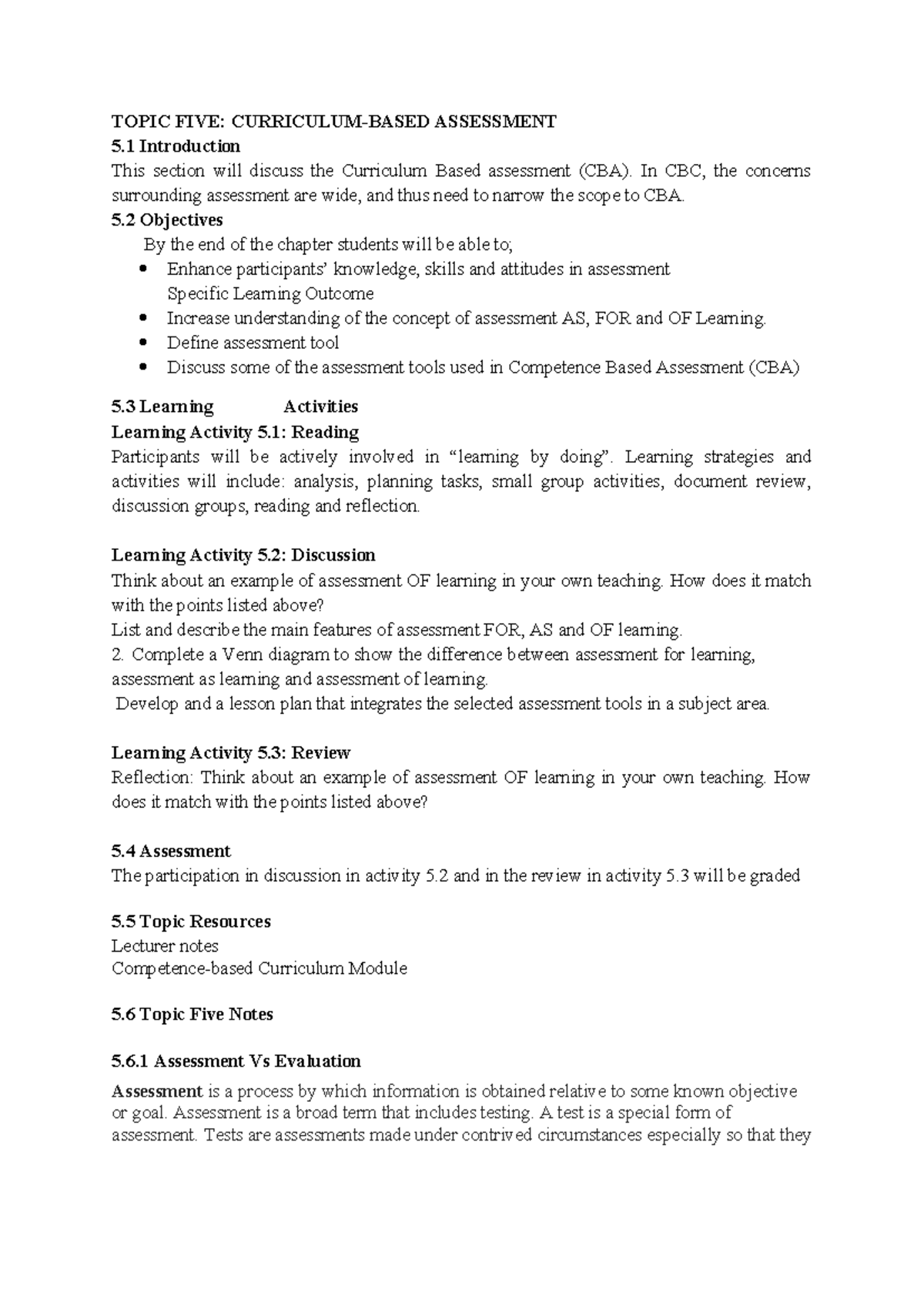 Curriculum-Based Assessment Strategies (Topic 5) - Key Insights - Studocu