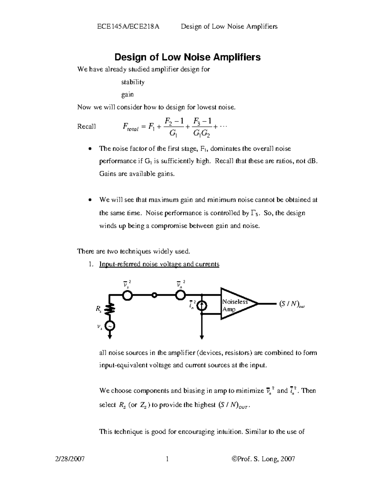 Design of Low Noise Amplifiers (LNAD 101) - Comprehensive Guide - Studocu