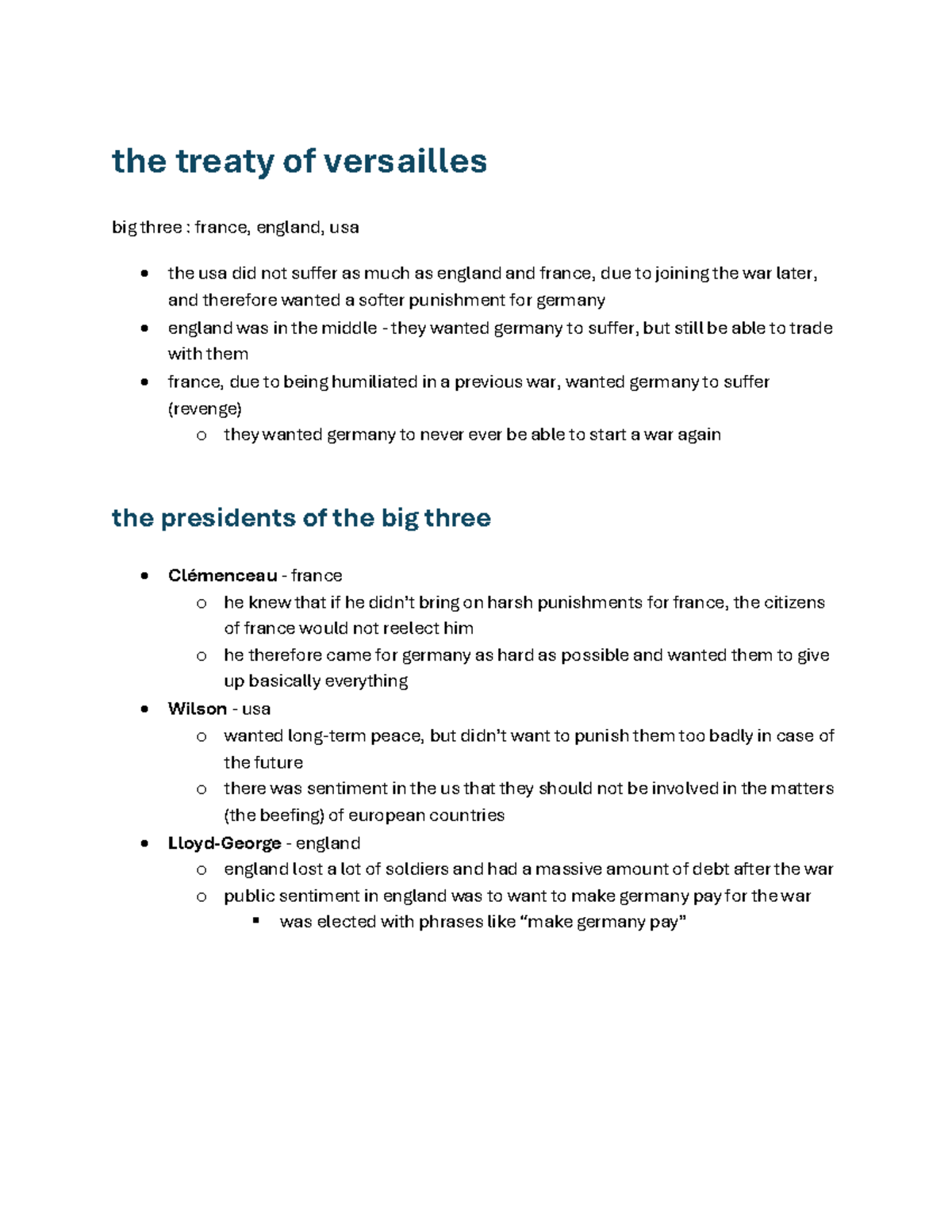 Treaty of Versailles - the treaty of versailles big three : france ...