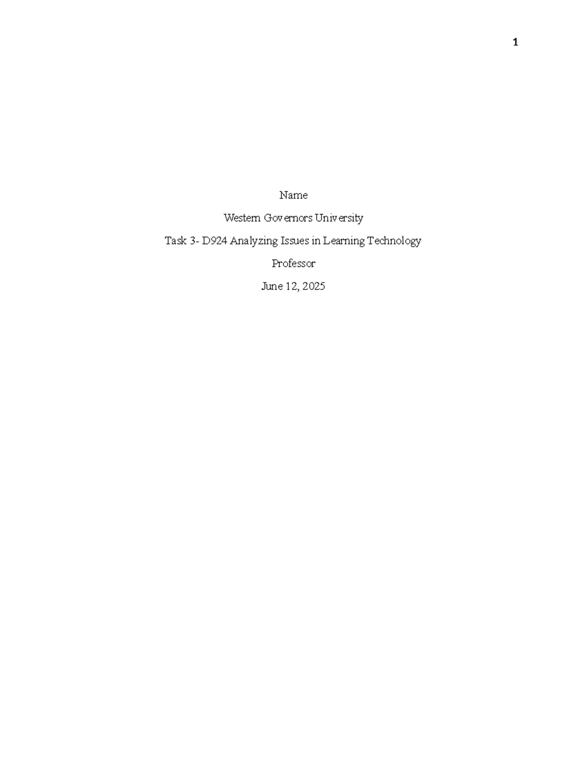 D294 Task 3 - Task 3 - D294 - 1 Name Western Governors University Task ...
