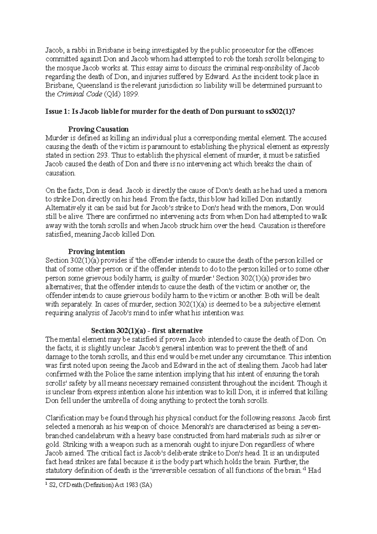 240326 LAWS2708 Criminal Liability Analysis of Jacob's Actions - Studocu