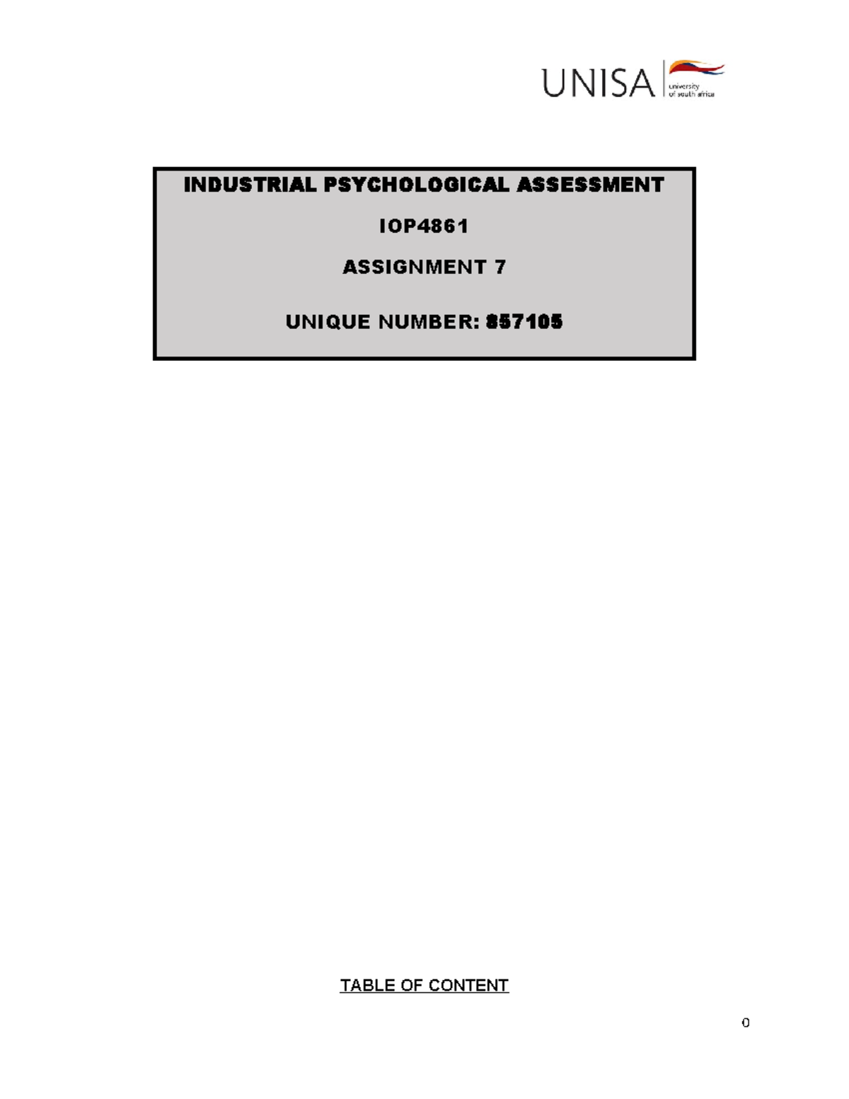 Psychological Assessment Insights: IOP4861 Assignment 7 Analysis - Studocu
