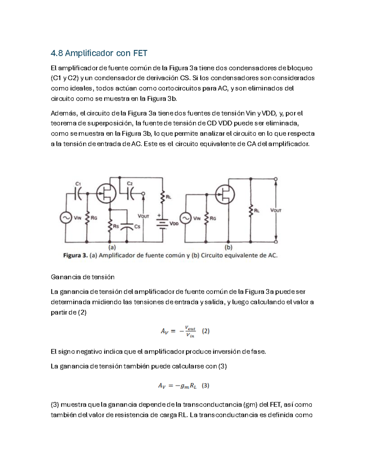 Amplificador FET: Explicación y Fórmulas Clave para el Curso - Studocu
