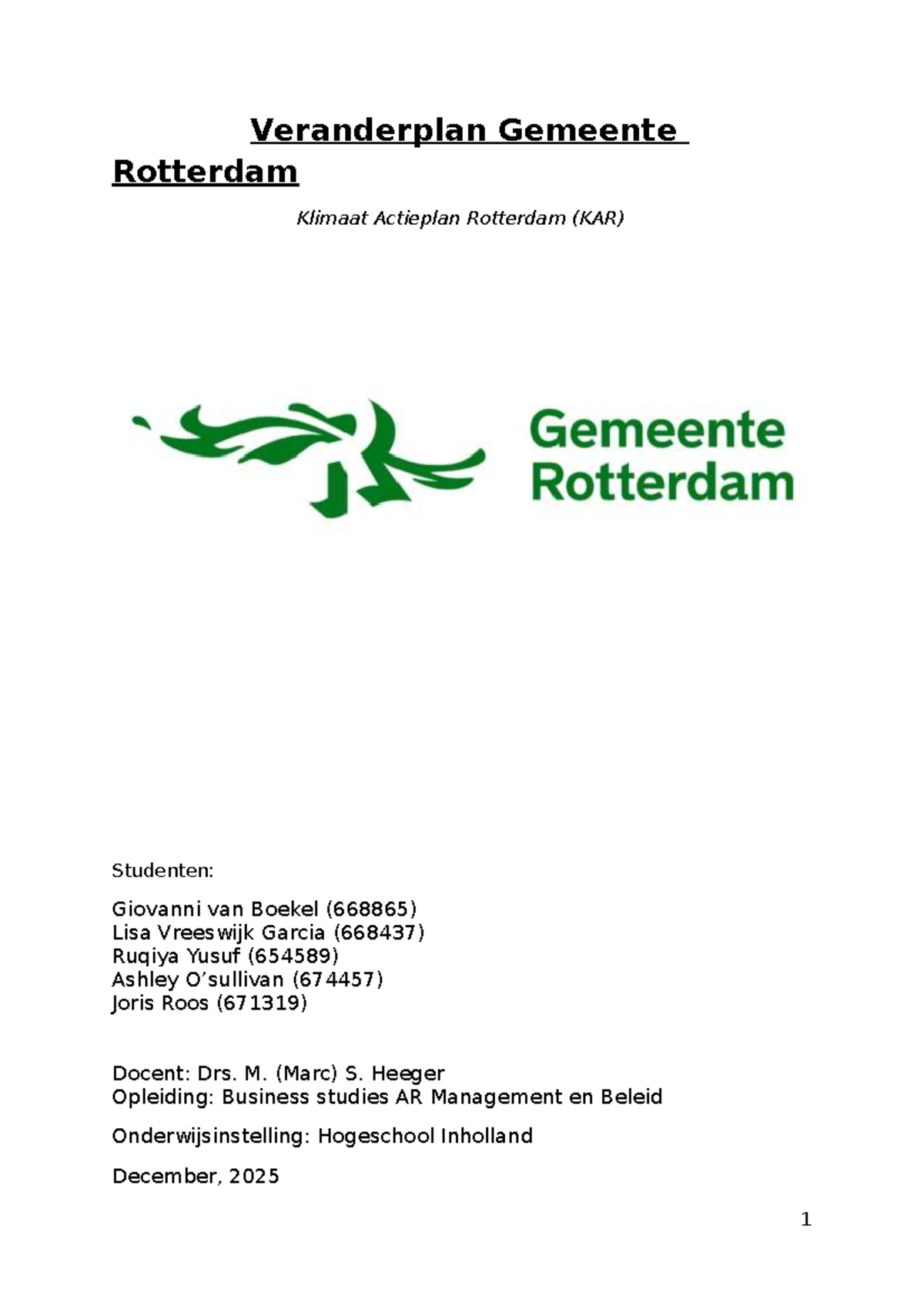 Veranderplan Gemeente Rotterdam: Klimaat Actieplan (KAR) 2025 - Studeersnel