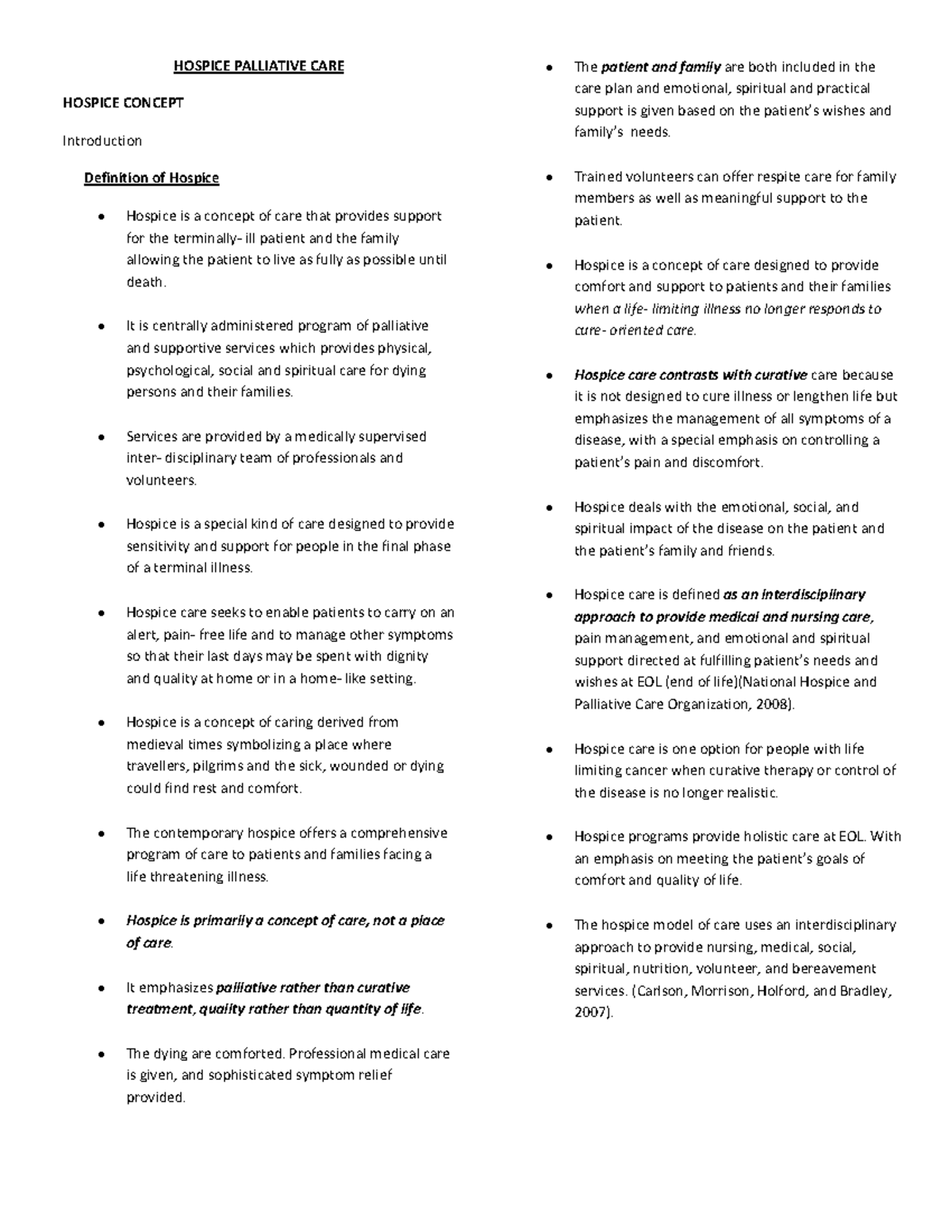 48927611 Hospice Palliative Care Study Notes and Resources - Studocu
