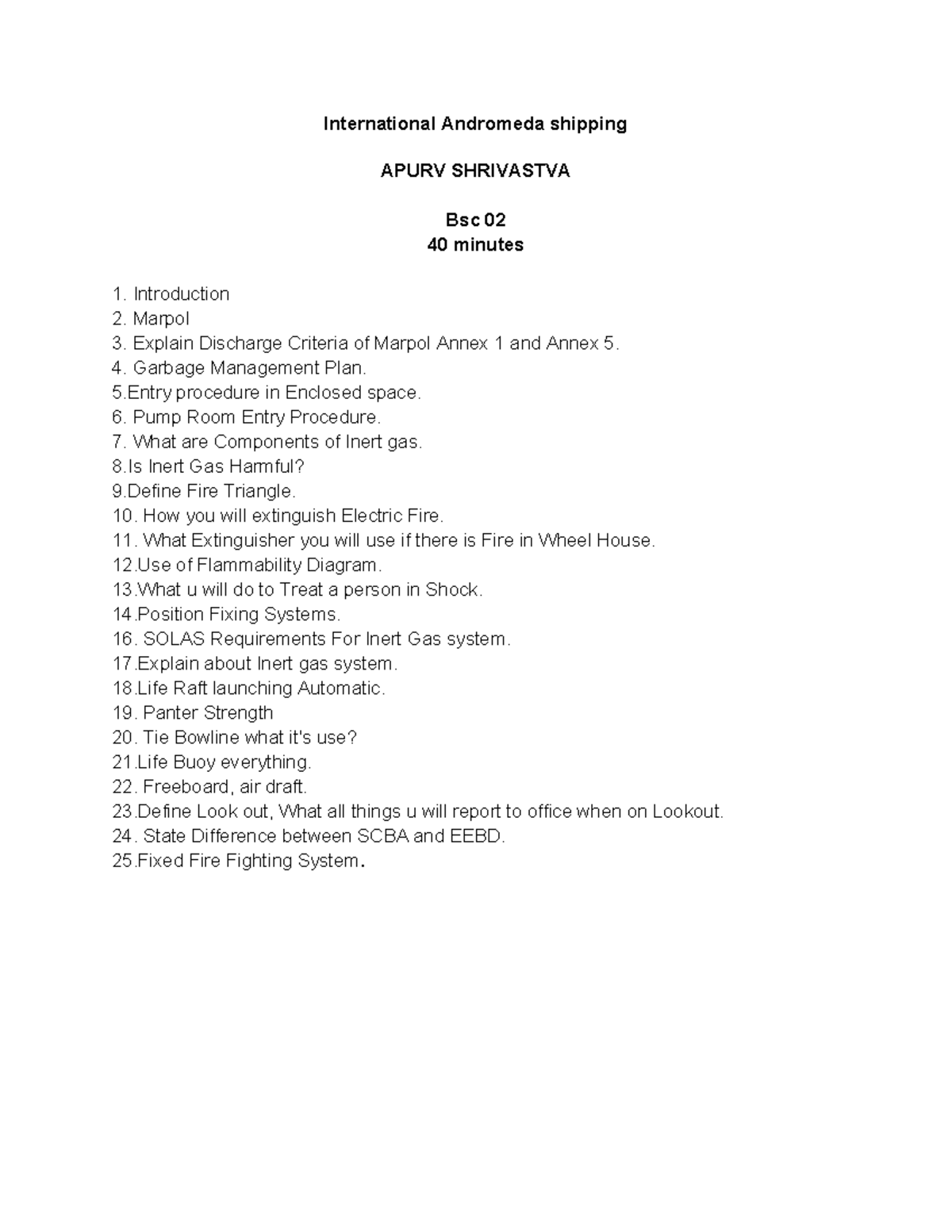 International Andromeda Shipping Interview Questions BSC 02 - Studocu