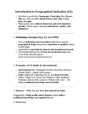 GI Notes for IP Law: Understanding Geographical Indications - Studocu