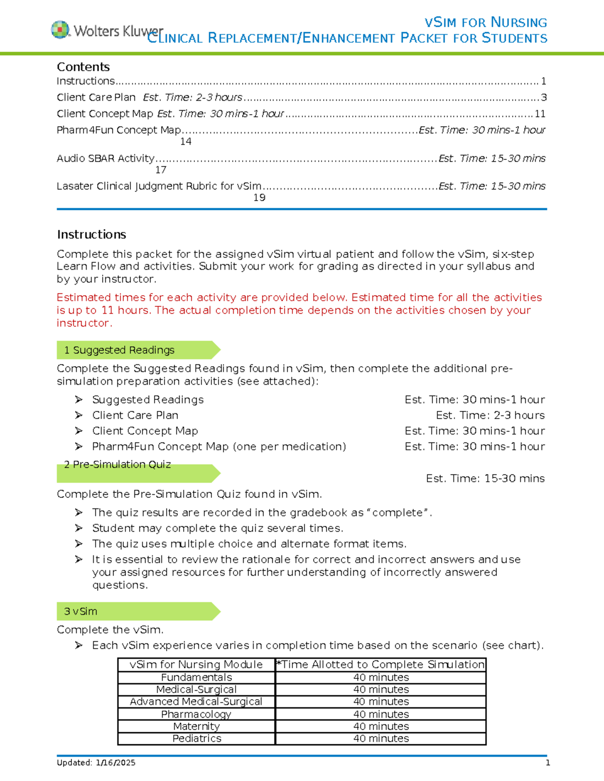 Doris Bowman vSim Clinical Replacement Packet for Nursing Students ...