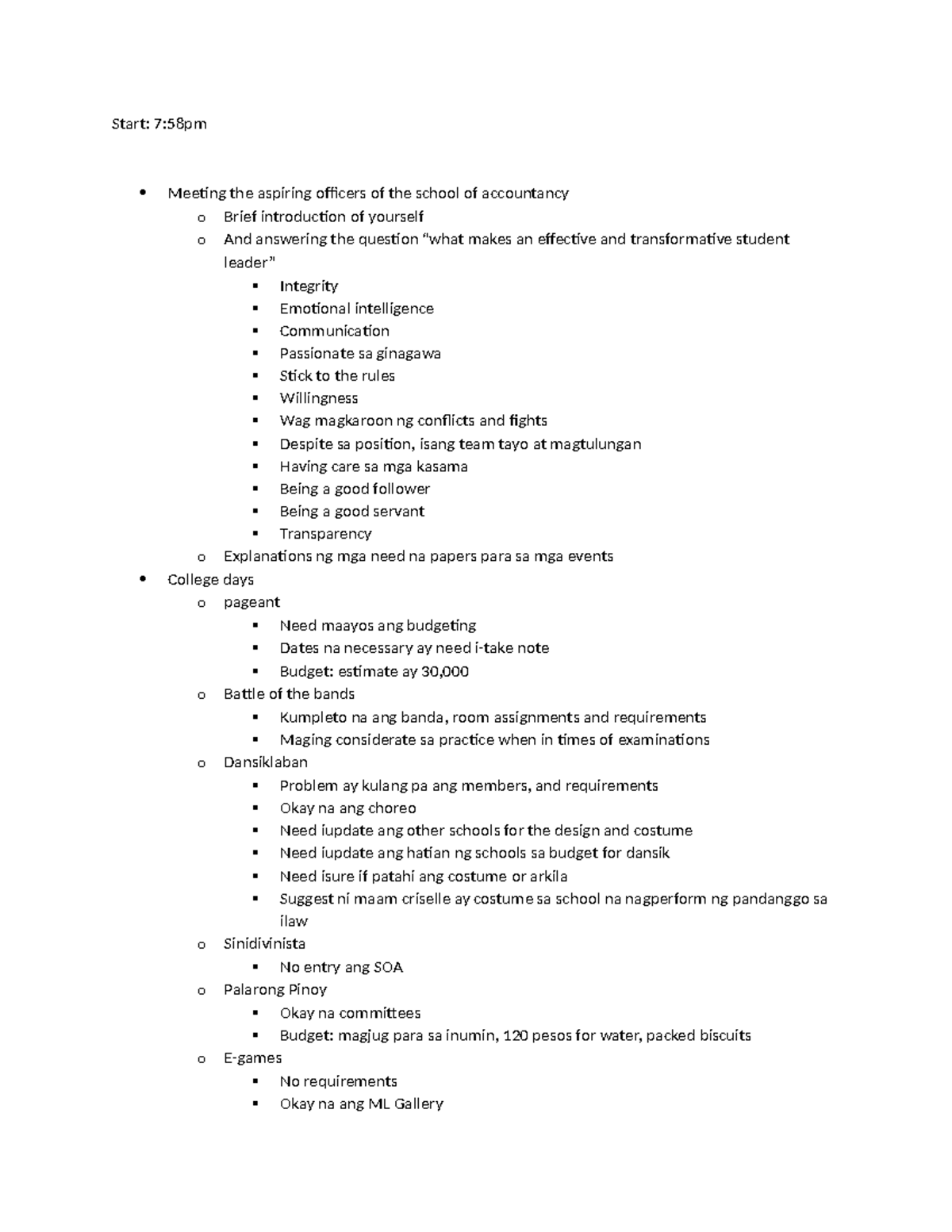 SOA Meeting Notes: Aspirations & Events Planning Discussion - Studocu