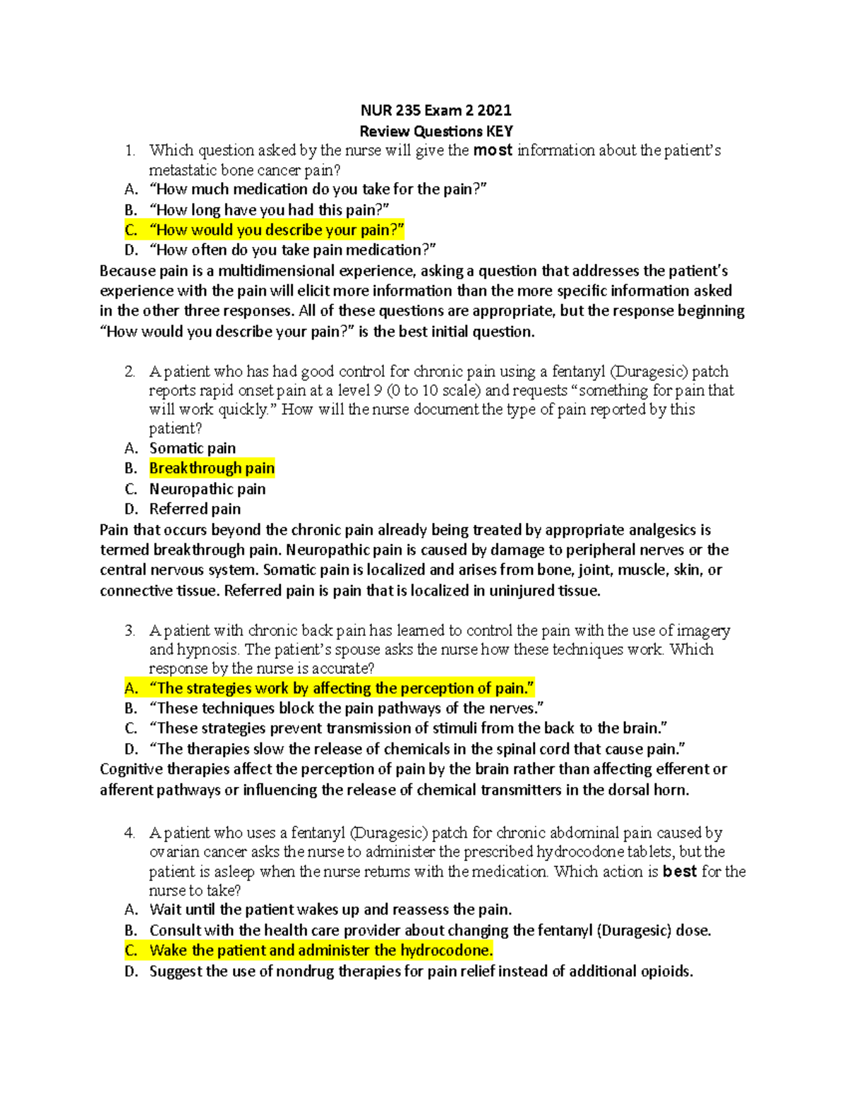 NUR 235 Exam 2 Practice Questions and Answers Guide - Studocu
