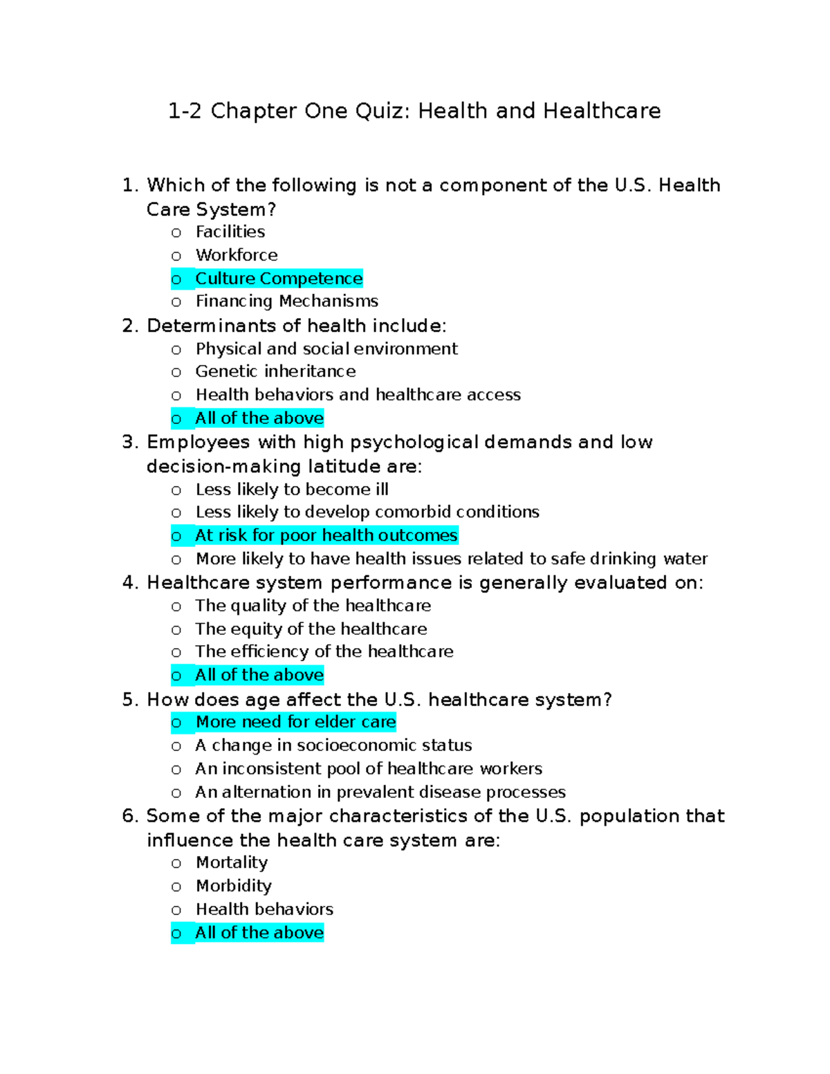 1-2 Chapter One Quiz - Health and Healthcare Insights - Studocu