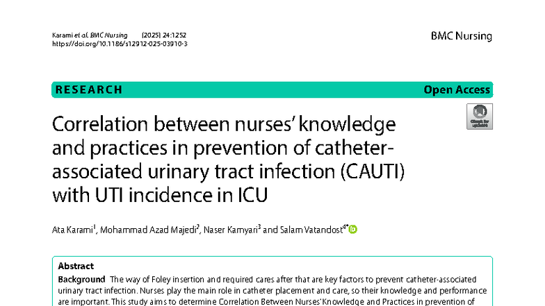 Correlation Between Knowledge and Practices in CAUTI Prevention in ICU ...