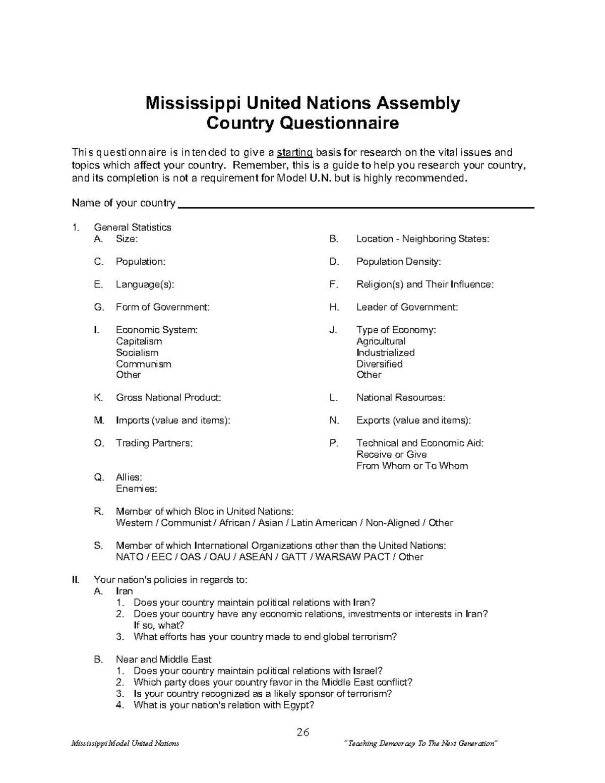 2025MUN - Country Questionnaire for Model United Nations - Studocu