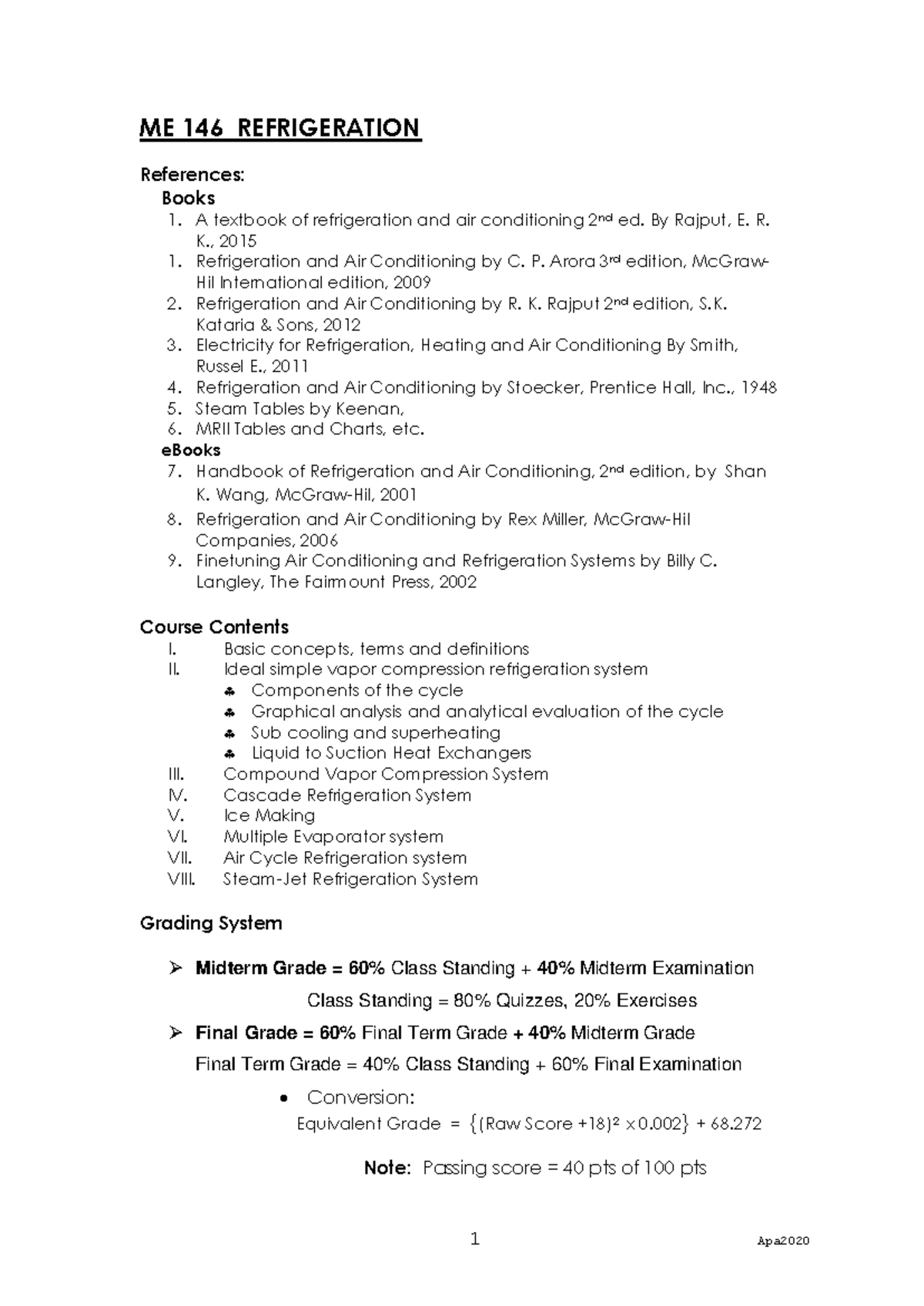 ME 146 REFRIGERATION Midterm Study Guide and Reference Materials - Studocu