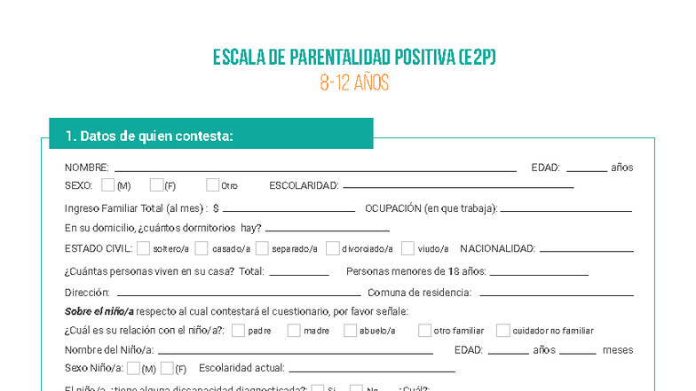 Escala de Parentalidad Positiva (E2P) - Cuestionario para Crianza - Studocu