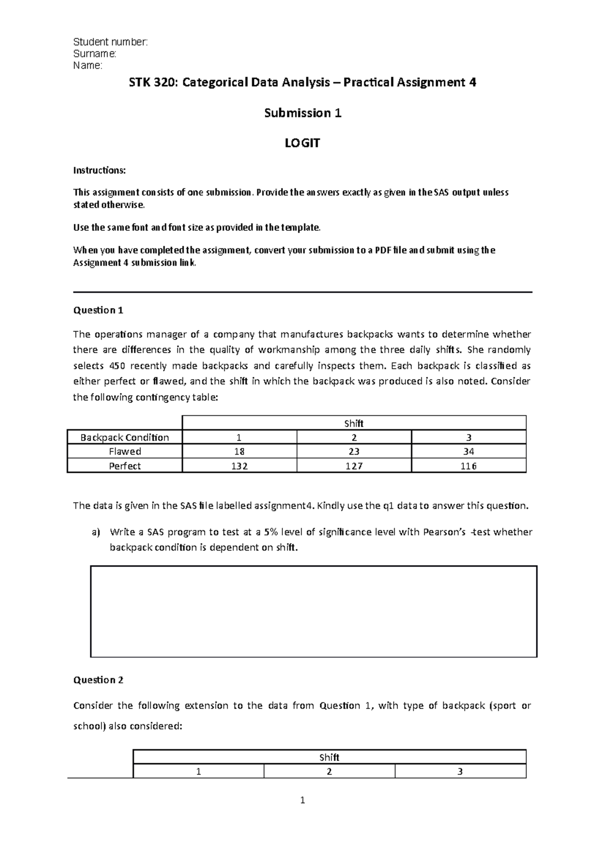 STK 320 Assignment 4: Categorical Data Analysis with LOGIT Model - Studocu