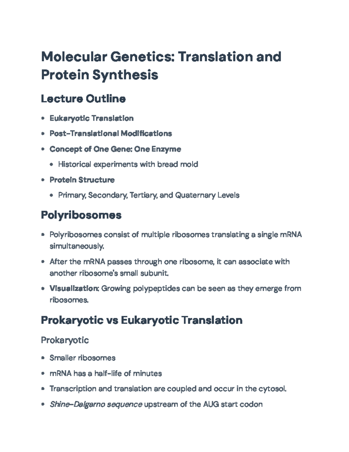 Molecular Genetics: Translation & Protein Synthesis Overview (BIOL 101 ...