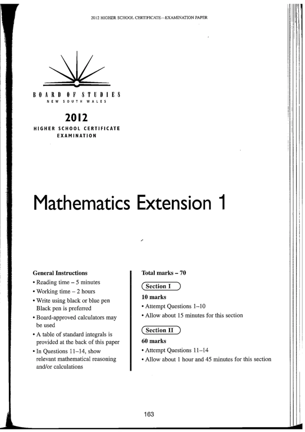 2010 HSC Mathematics Extension 1 Exam Paper - Complete Solutions - Studocu