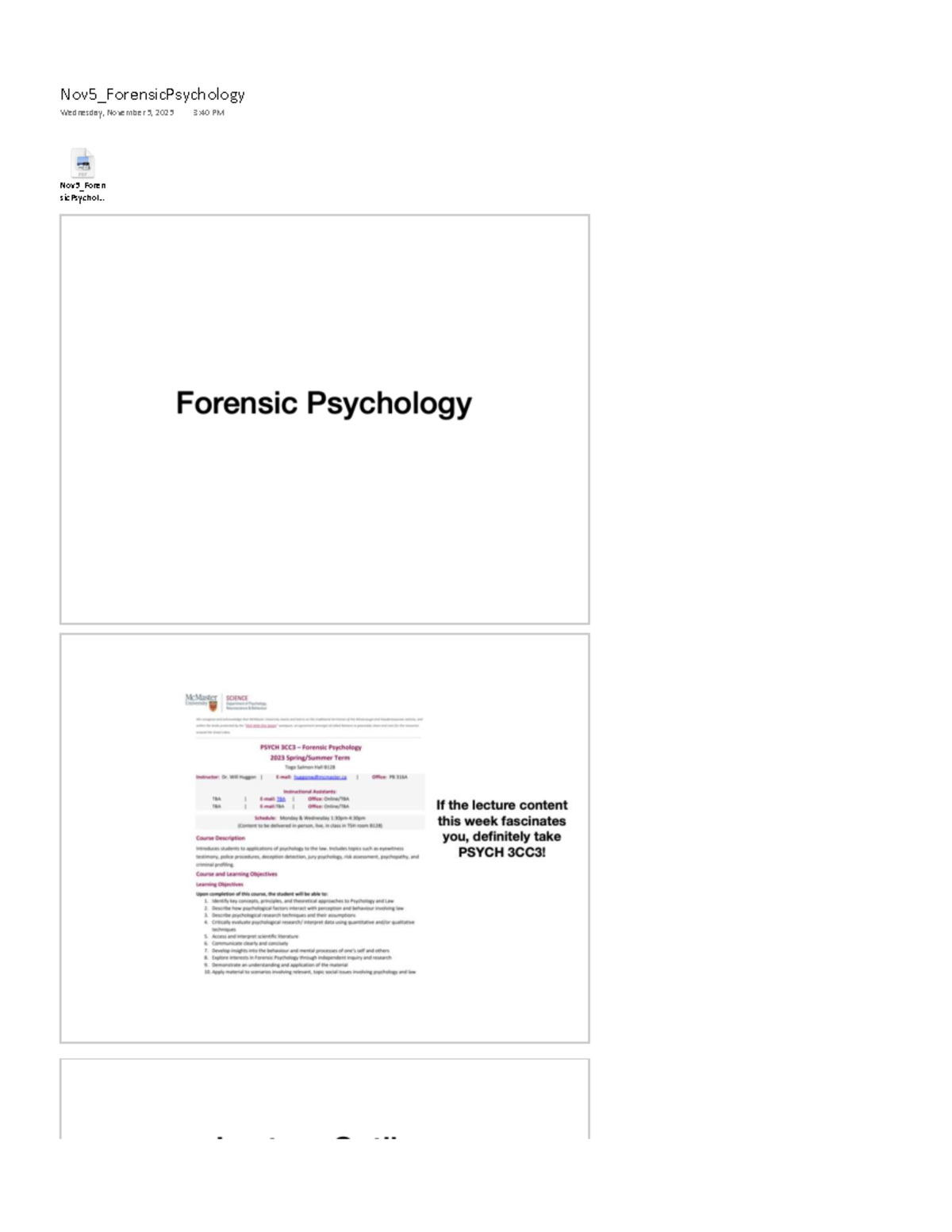 Forensic Psychology Overview - Nov5 Session - Studocu