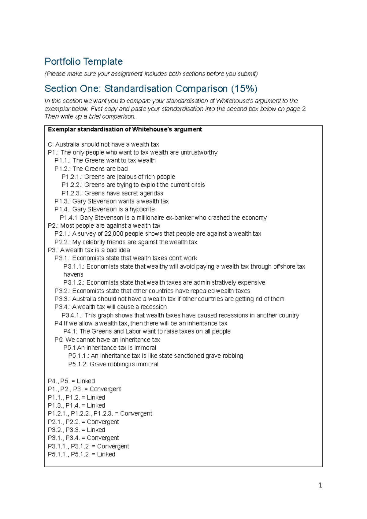 PHIL1037 Portfolio Assignment: Standardisation & Analysis Guide - Studocu