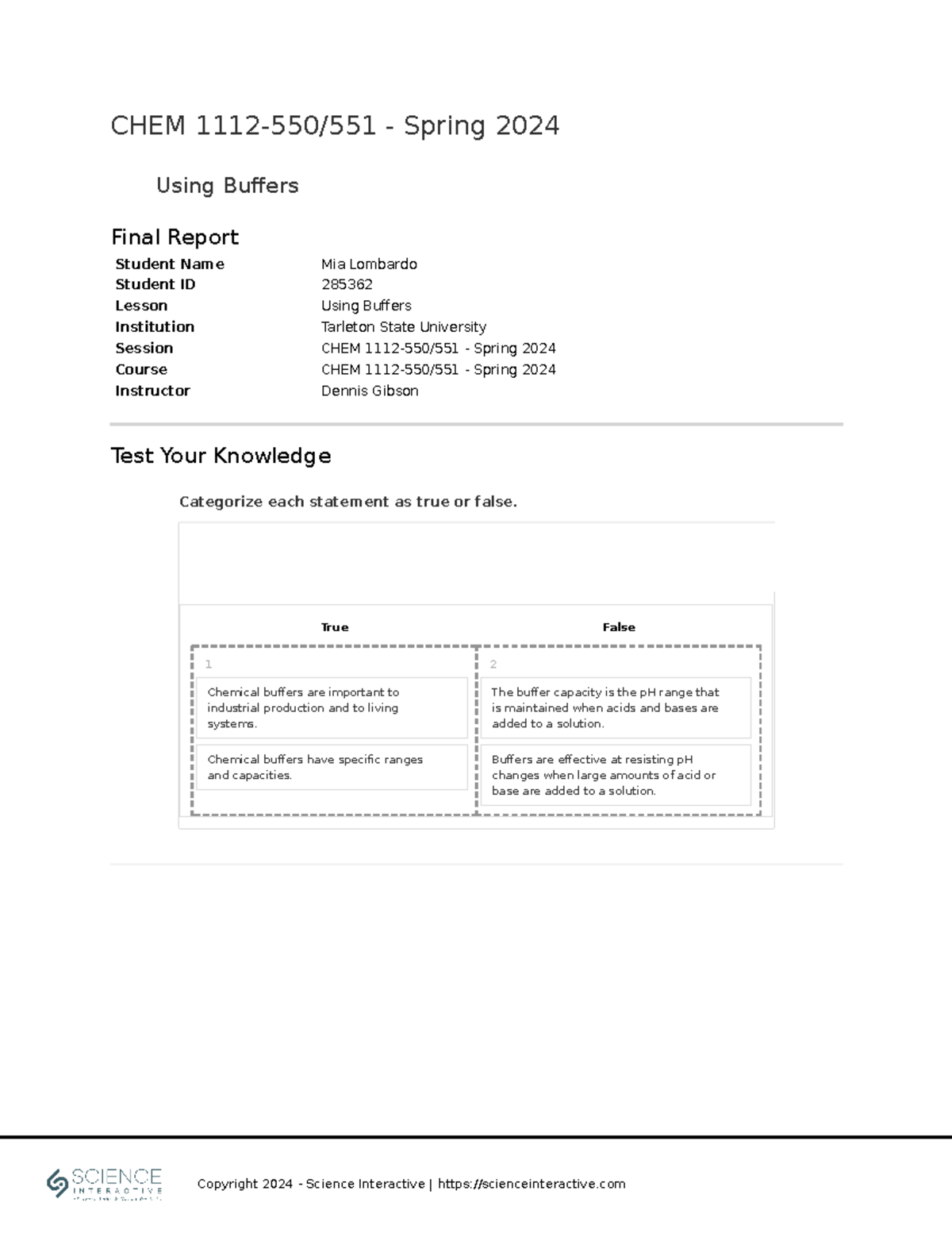 Final Report on Using Buffers - CHEM 1112-550/551 Spring 2024 - Studocu
