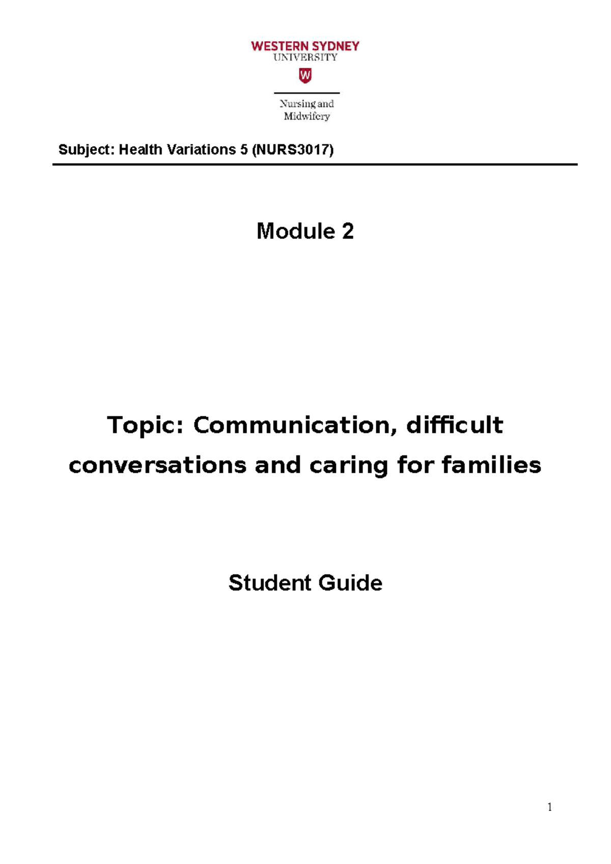 Tutorial Module 2: Communication & Difficult Conversations (NURS3017 ...